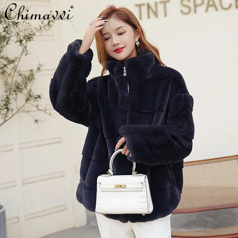 

2021 Winter Women's Clothes New Korean Fashion Imitated Mink Fur Coat Female Loose Thick Long Sleeve Lamb Wool Coat All-match