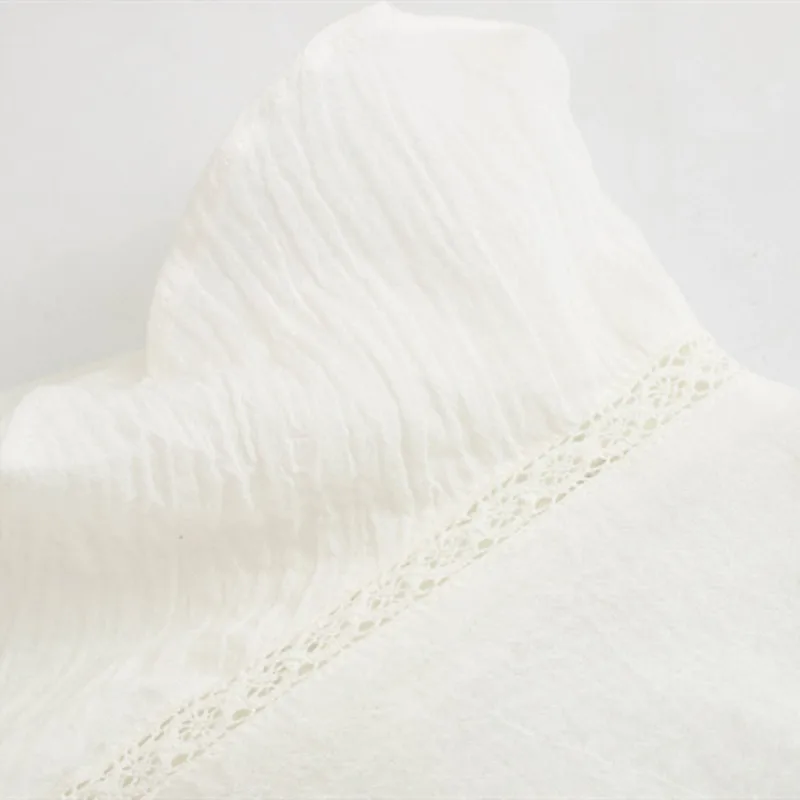 NSZ Женская белая рубашка с расклешенными рукавами и круглым воротником вышивкой