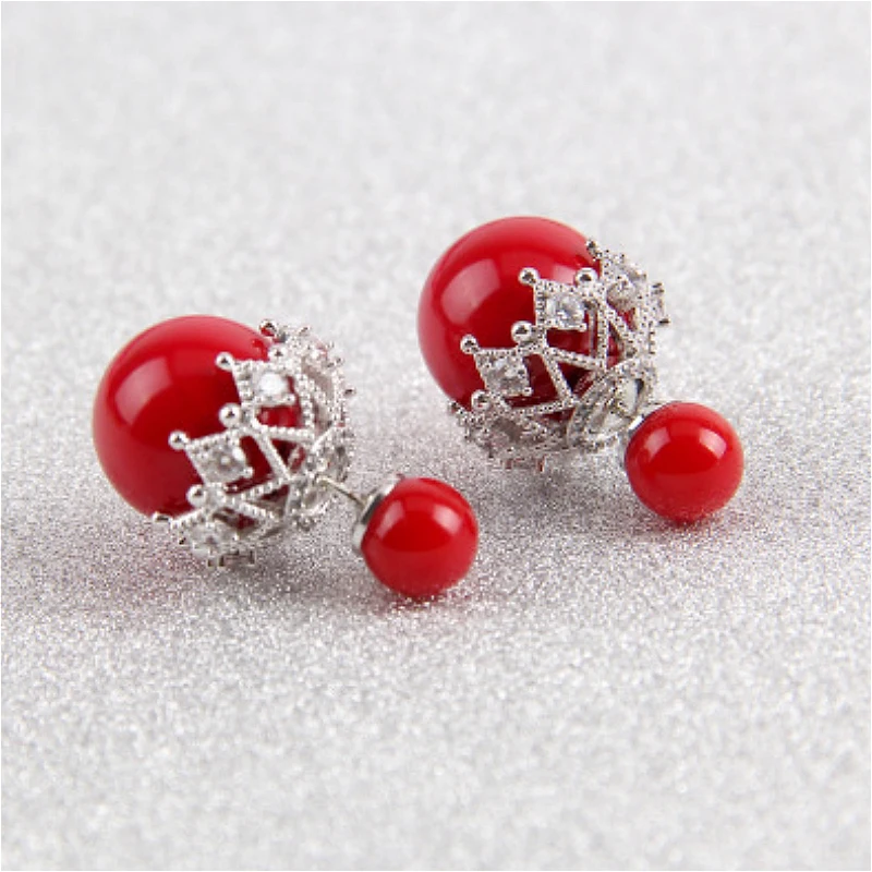 

2021 Temperament Two-sided Pearl Zircon 925 Sterling Silver Earrings Personality Fashion 925 Silver Sterling Earrings for Women