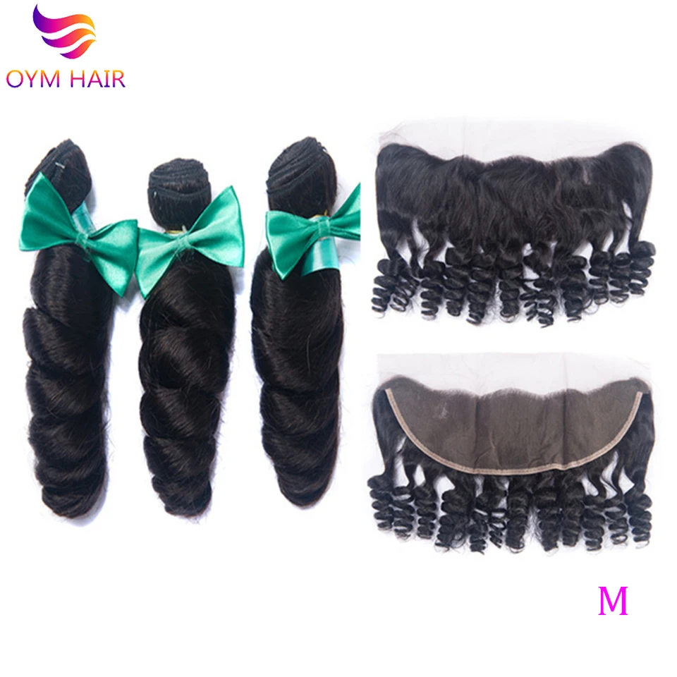 OYM волосы бразильские натуральные кудрявые пучки волос с фронтальным закрытием свободные волнистые пряди