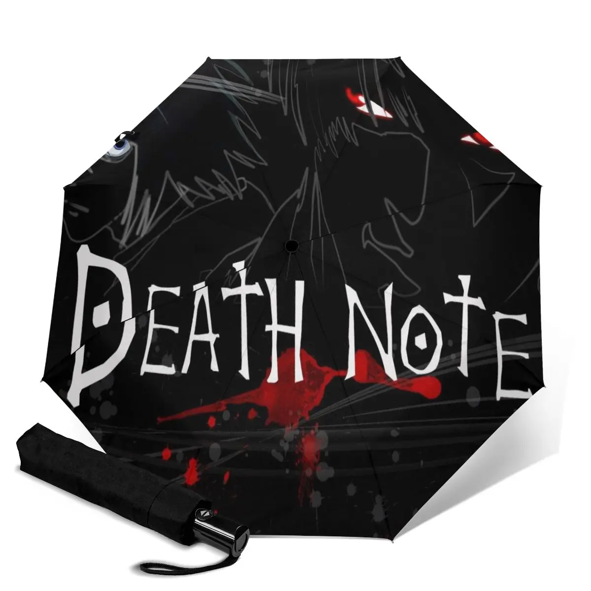

Мужской и Женский автоматический зонт HUAZI, 2021, 8 ребер, с сильным ветром, 3 сложения, 3D-печать, классический уличный Зонт Death note