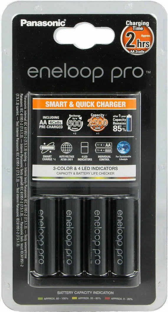 

Panasonic Eneloop PRO Smart & Quick Charger + 4 AA 2500 mAh batteries BQ-CC55E