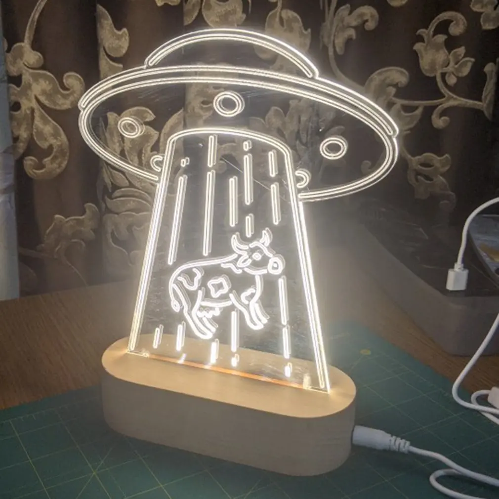 

Овальная Светодиодная настольная лампа с деревянным основанием, современный акриловый светодиодный ночсветильник с USB-выключателем, 3D ноч...