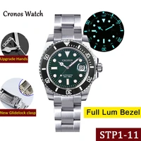 cronos mens diver watch green dial sapphire crystal brushed stainless steel bracelet stp1 11 automatic movement 200m waterproof