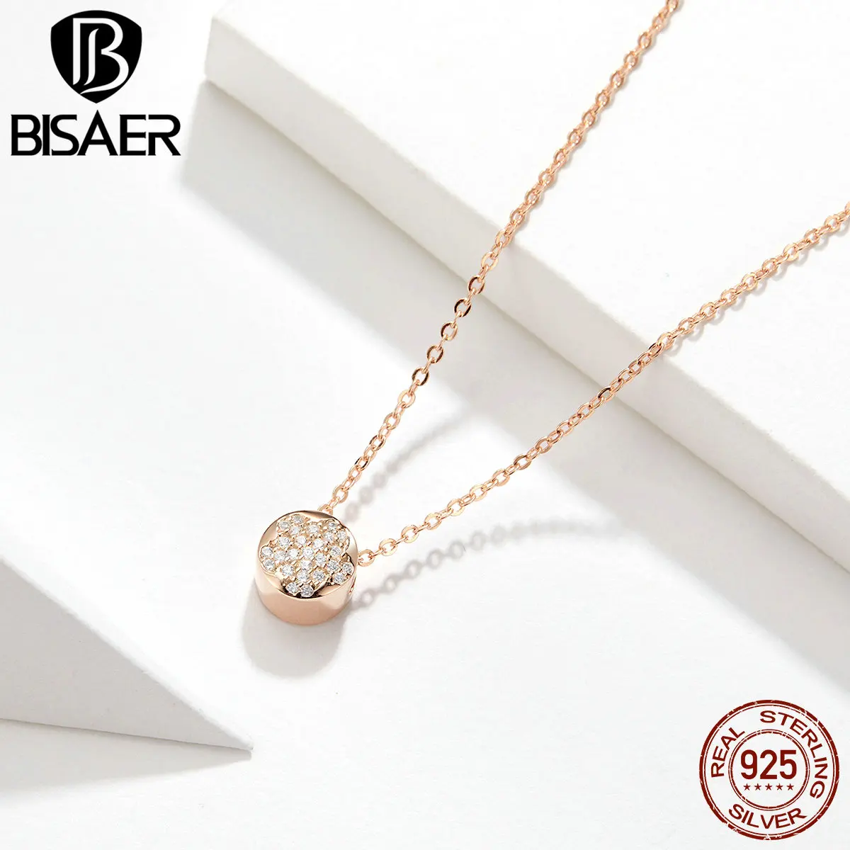 Колье bisaer, ювелирные изделия для женщин, розовое золото, регулируемый, горячее предложение, натуральная 925 пробы, серебро, Подарок на годовщину, вечерние, модные, HVN057