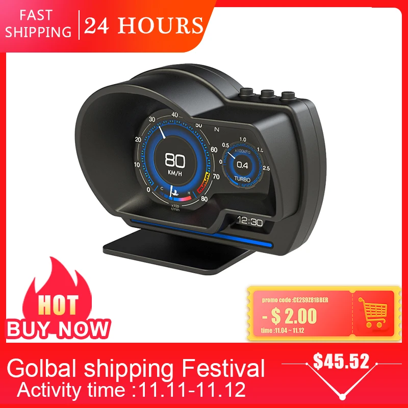 

Newest OBD+GPS Dual System 9 Head Up Display Auto Display Smart Car HUD Gauge Digital Odometer Security Alarm Water&Oil Temp