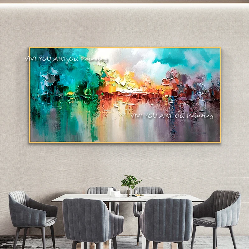 

The Best Artist Handmade Color River View Wall Art Handpainted Modern Abstract Painting No Framed Green Water Hanging Pictures