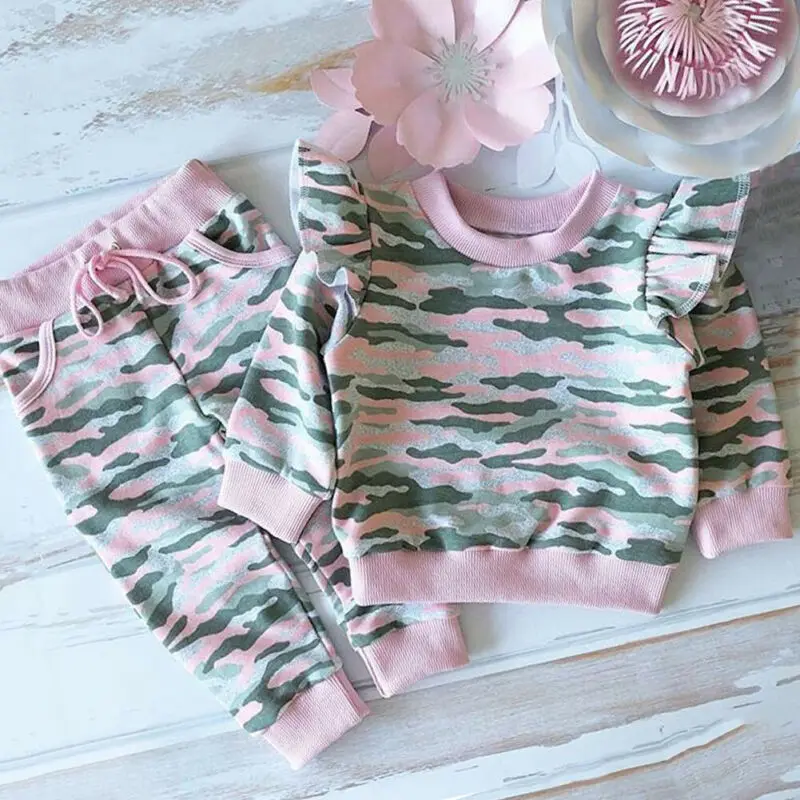 2 шт. камуфляжная одежда для маленьких детей девочек свитшот с оборками топ