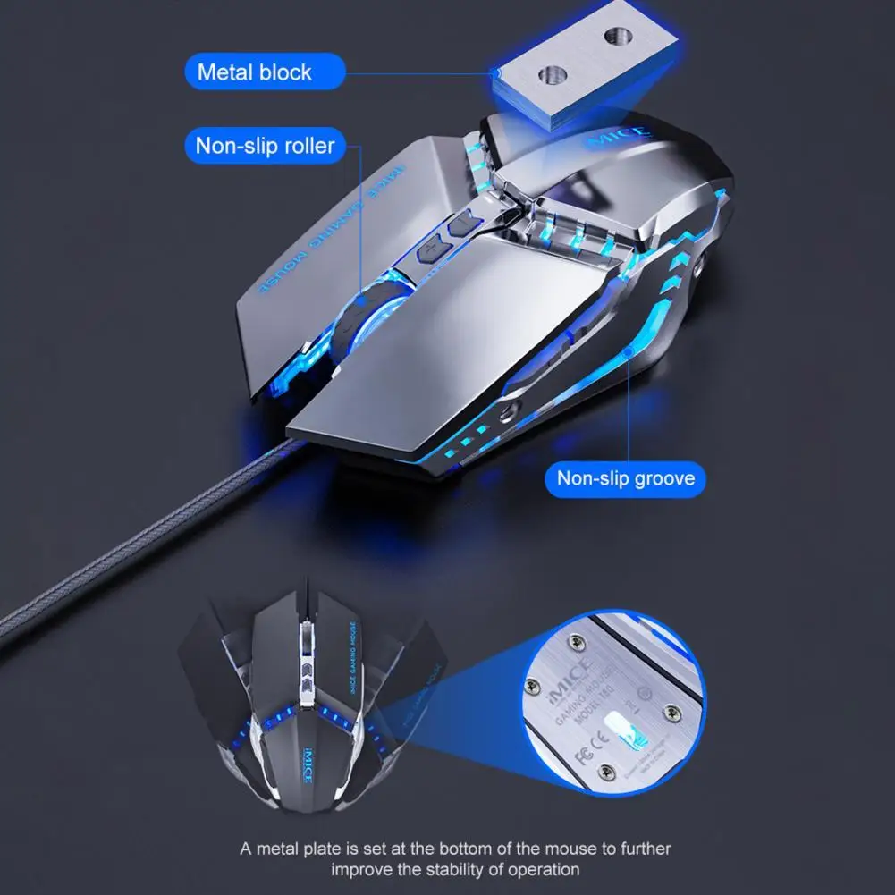 

IMICE T80 проводной Мышь 7-кнопочная с светодиодный Красочные дыхание светильник 800/1600/2400/3200 Точек на дюйм светодиодный Проводная Мышь для Офис