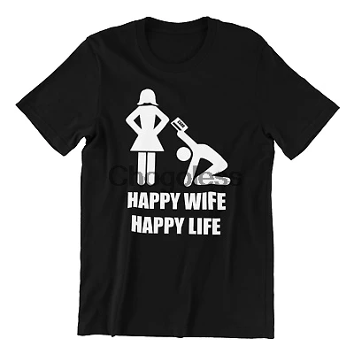 

HAPPY WIFE HAPPY LIFE - FUNNY PRINTED MENS T SHIRT HUSBAND GIFT IDEA TEE TOP