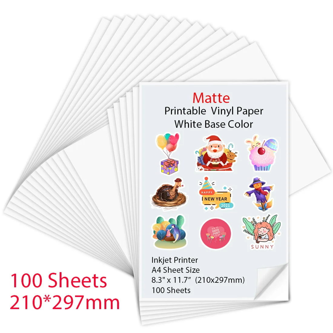 

100 Sheets A4 self-adhesive Matte Printable Vinyl Sticker Paper for Inkjet printer DIY Crafts Copy Paper Inkjet Printer Paper