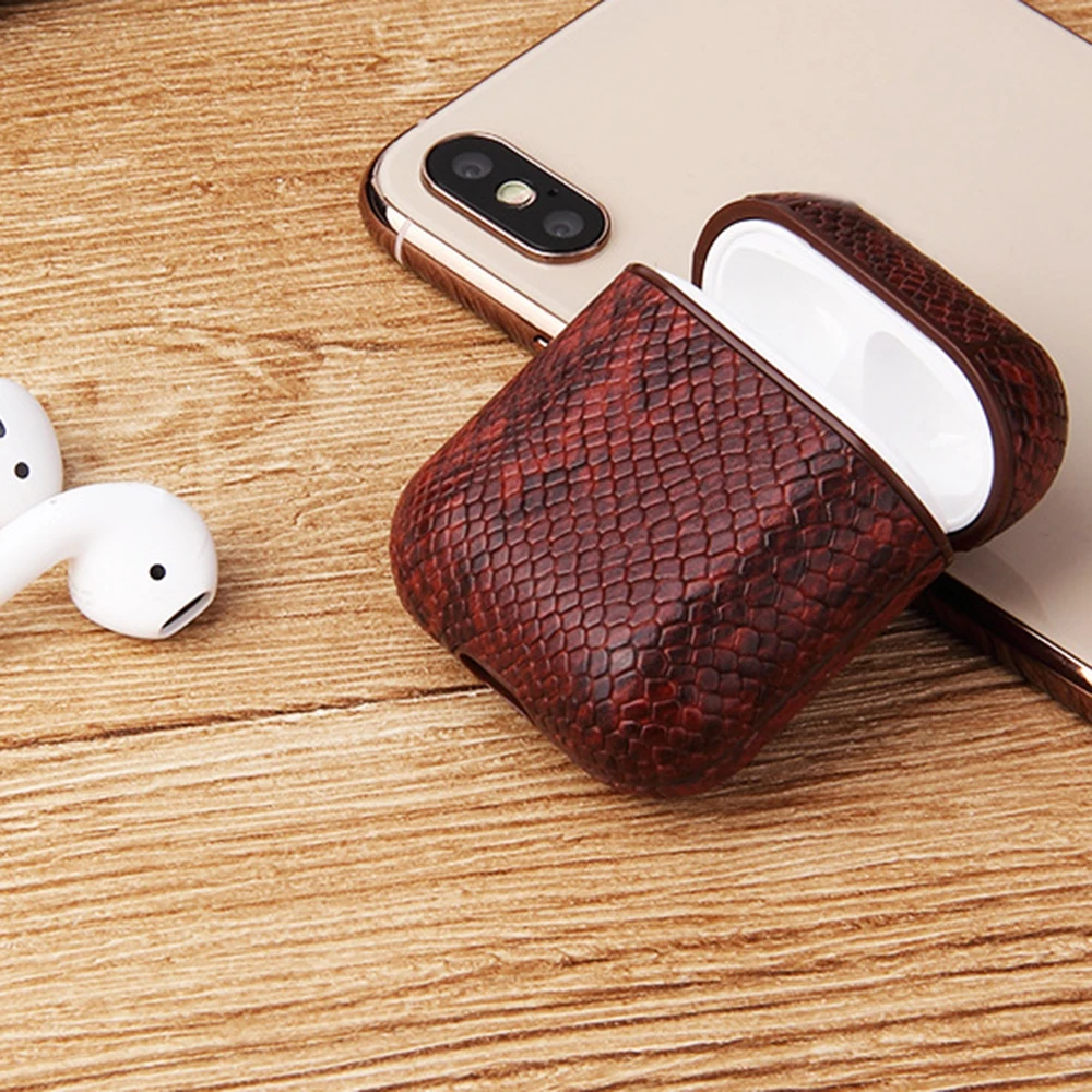 Змеиная кожа Bluetooth беспроводные наушники чехол для AirPods PU кожаный защитный чехол Аксессуары для воздушных стручков зарядных ящики