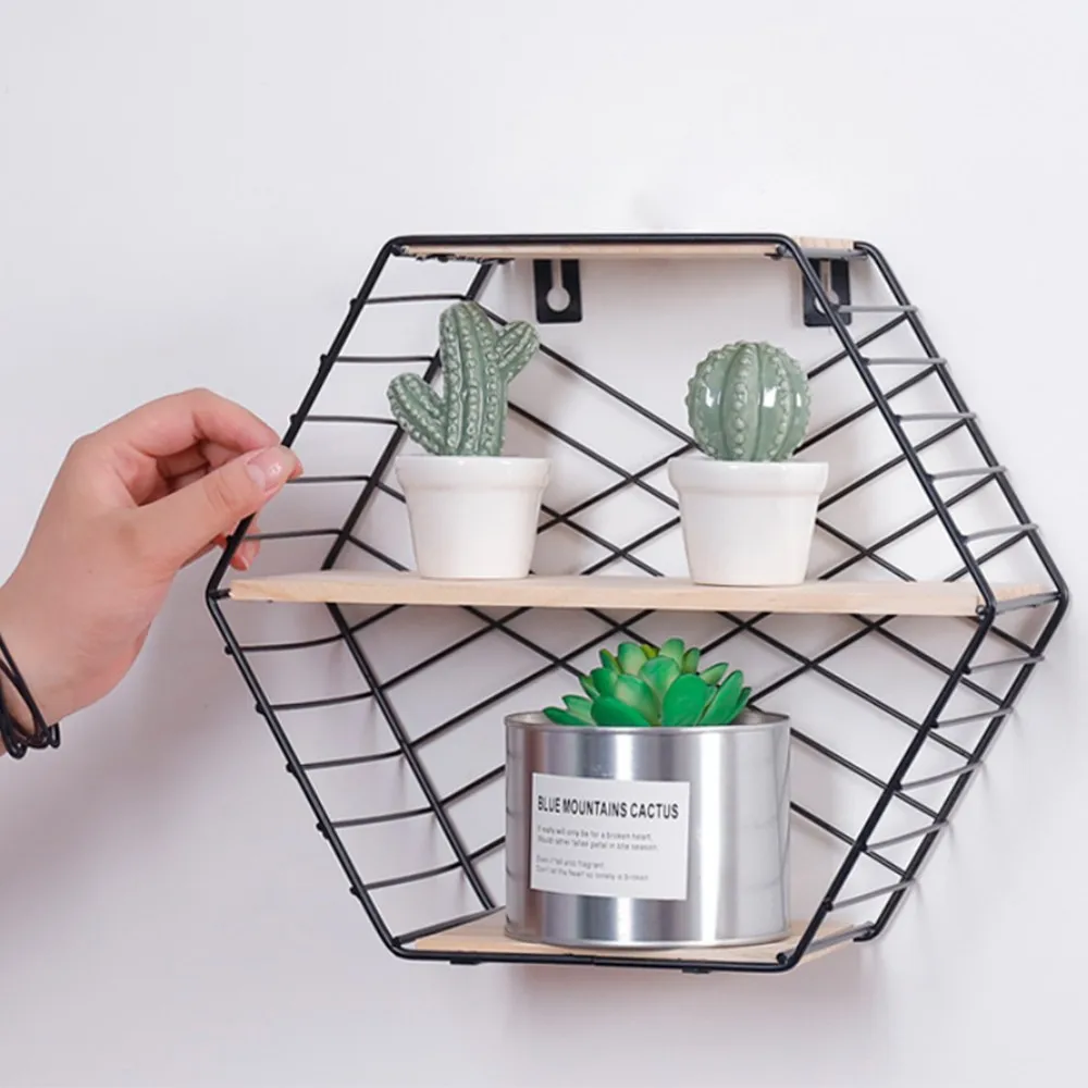 

Iron Shelves Hexagonal Grid Wall Rack Storage Holder Nordic Style Decoration Wall Mounted Bookshelf Display Geometric Rack shelf