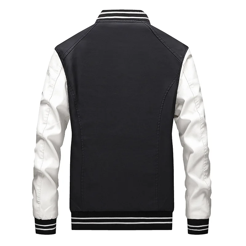 Мужская куртка бомбер из искусственной кожи Байкерская бейсбольная