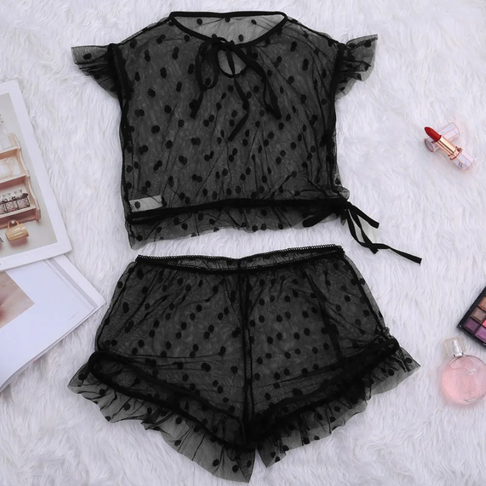 Женский комплект нижнего белья с принтом в горошек сексуальное прозрачное