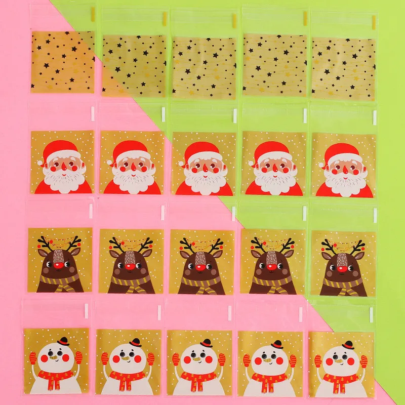 

100pcs/lot Merry Christmas Baking Packaging Bags Cartoon Christmas Santa Claus Snowman Snack Candy Bag Cookies Candy Storage Bag