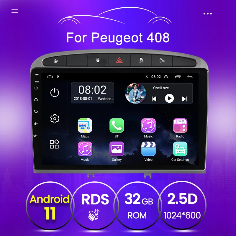 9 дюймов Android 11 передний бампер автомобиля Радио Видео плеер GPS для Peugeot 308 408 2010 2016
