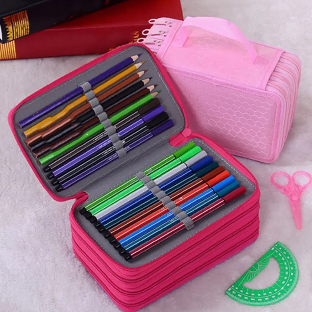 

Solid Color Square Pencil Bag Art Storage Pen Curtain 72 Hole Sketch Brush Color Pencil Bag Porous Pencil Case