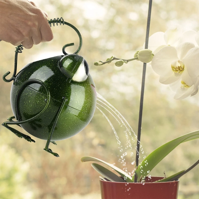 

E7CC Nordic Metal Cartoon Frog Shape Watering Can Pot Gardening Sprinkle Kettle Decor