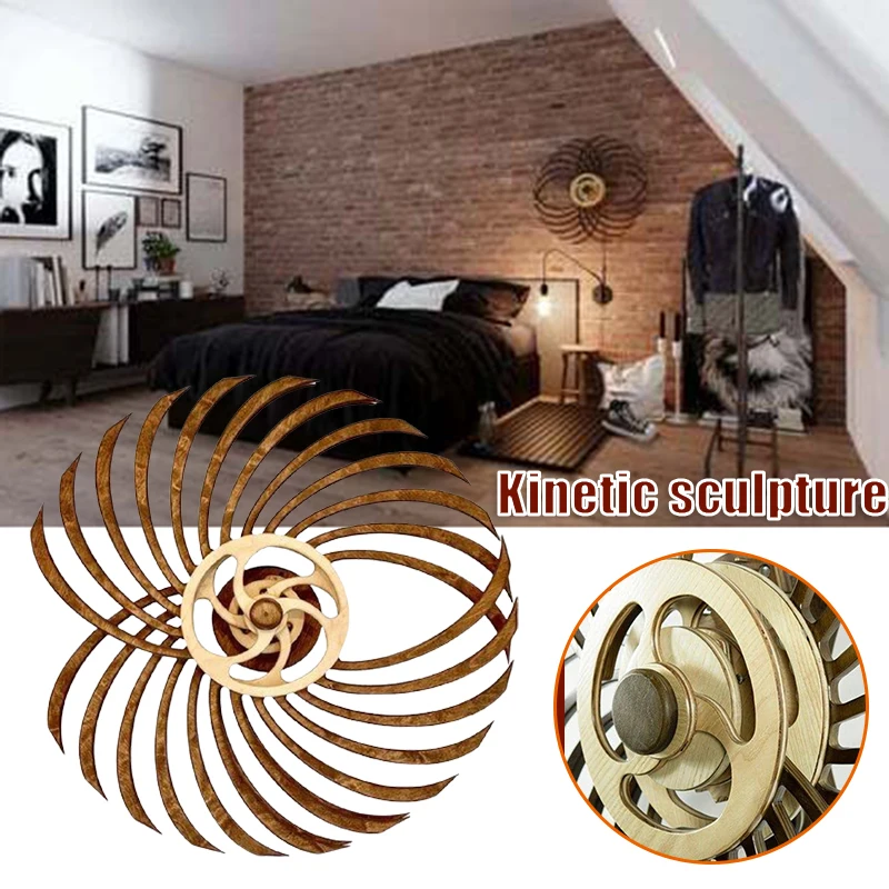 

Деревянная кинетическая скульптура, персонализированный вращающийся настенный Художественный орнамент для дома, гостиной, офиса, декорат...