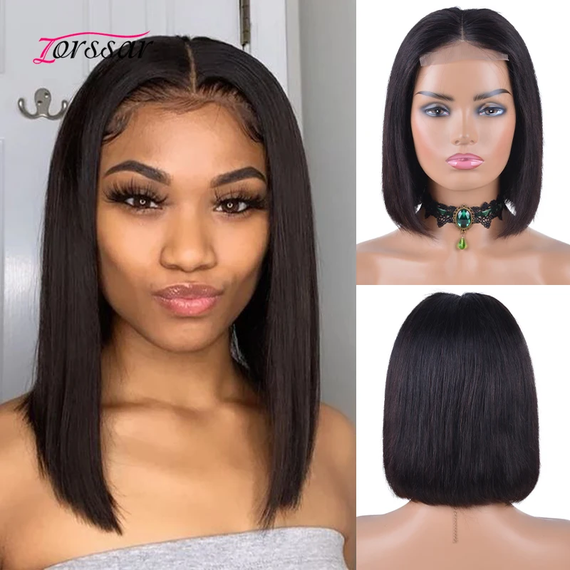 

Short Straight Bob 4x4 Lace Closure Bob Wig Human Hair Wigs For Black Women 180% Density Brazilian Human Hair Natural Color