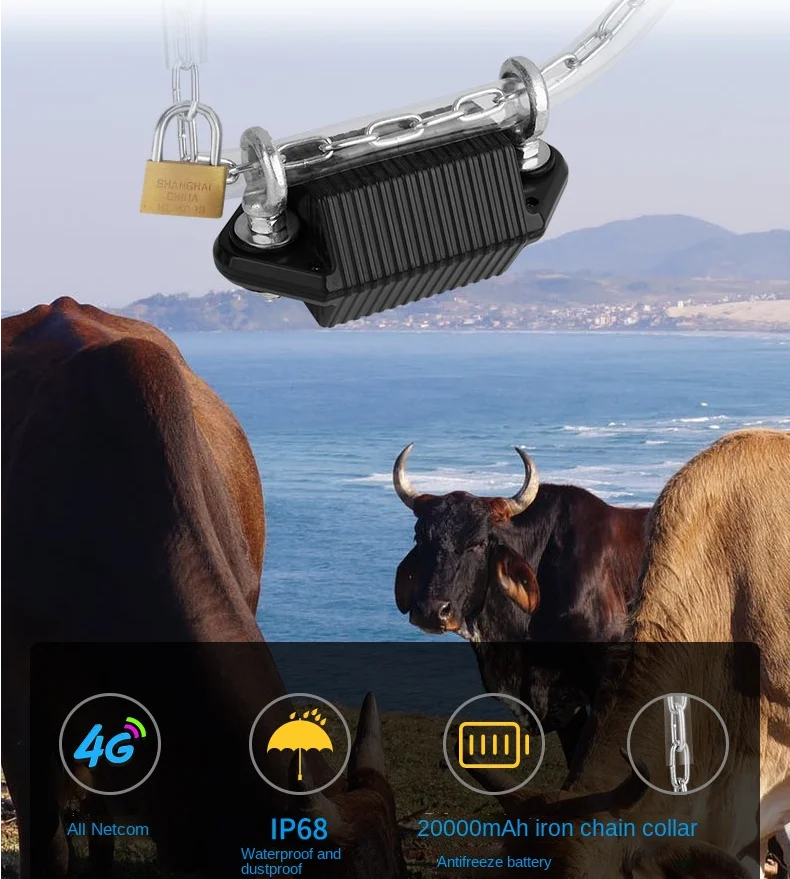 

4G Full Netcom Satellite GPS Locator for Cattle Cow Sheep Horse Camel Mountain Grazing Anti-lost IP68 Waterproof Tracking Device