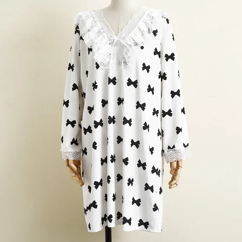 

Белая ночная рубашка, новинка, осенняя Домашняя одежда с длинным рукавом, интимное белье, сексуальная кружевная ночная рубашка, повседневна...