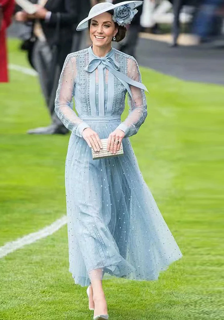 Kate Middleton, длинное платье, высокое качество, для женщин, модные, рабочие, вечерние, сексуальные, винтажные, элегантные, шикарные, с вышивкой, платья с длинным рукавом