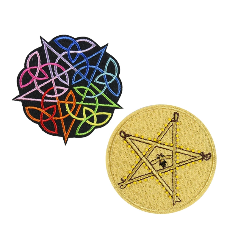 

Colorful Ironing Embroidery Patches for T-shirt Pentagram Iron on Stripes Appliques DIY Clothes Stickers Clothing Round Badges