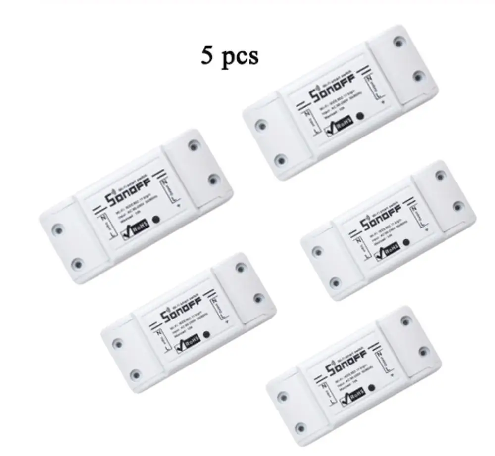 5 pcs Itead Sonoff Basic R2 умный выключатель универсальный тип Wi-Fi розетка DIY модуль умный дом работает с Alexa Google home - Комплект: 5 pcs