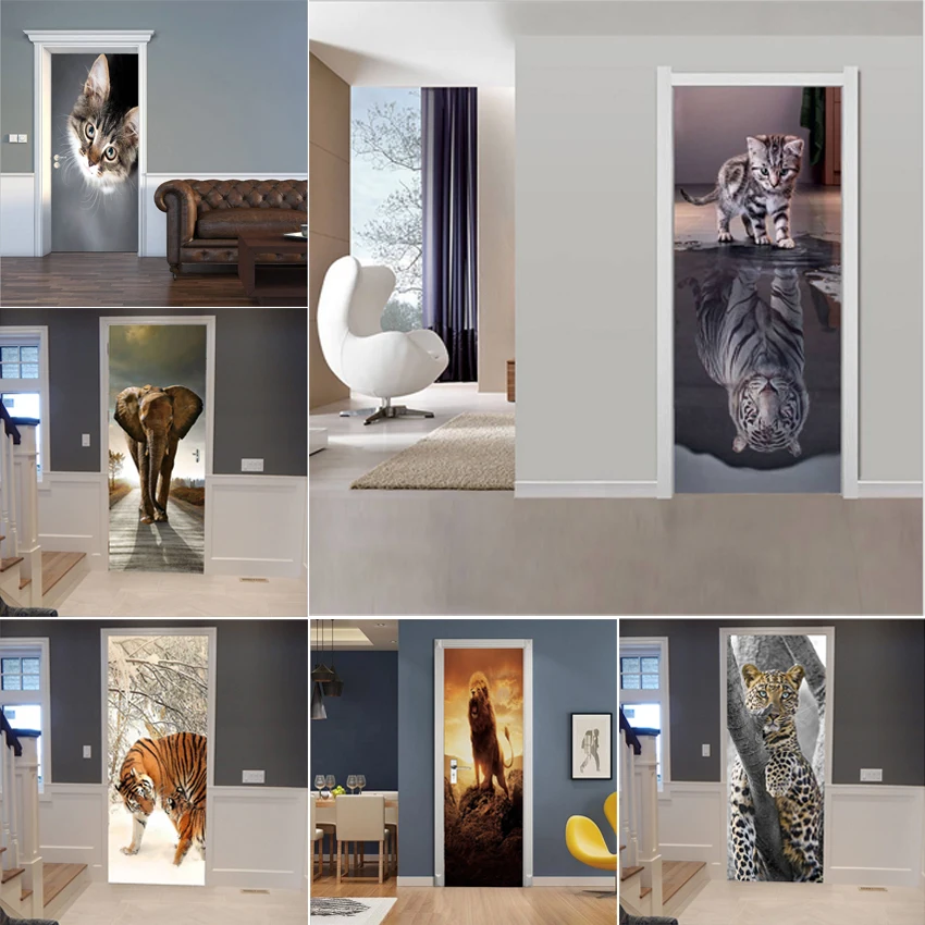 

Animal Door Sticker Door 3D Wall Sticker Mural Wallpaper Poster Self Adhesive PVC DIY Removable Waterproof Door Decal Home Decor