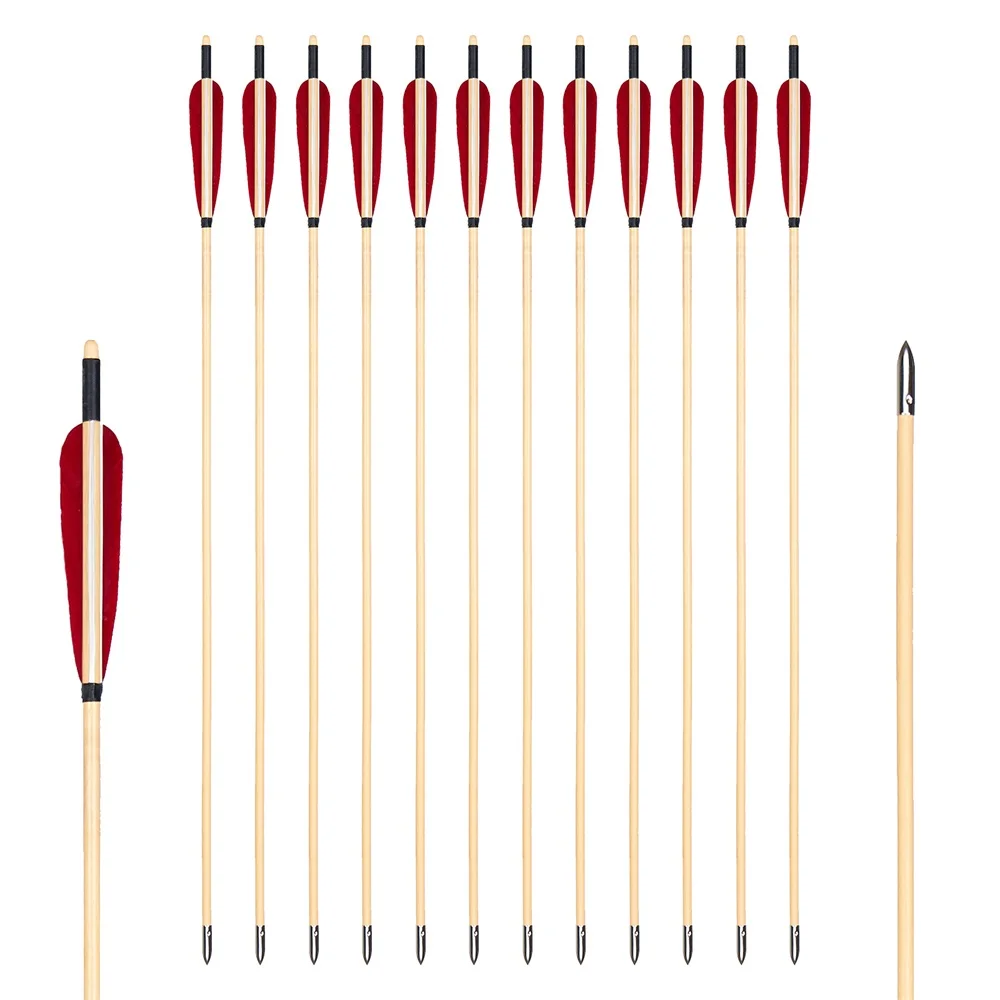 

31,5 дюймовый лук для стрельбы из лука деревянная стрела диаметром Ретро деревянная стрела охотничья стрела твердая деревянная стрелы турецкие с перьями