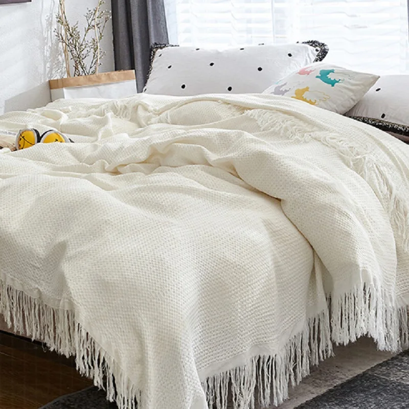 Бамбуковое пледовое покрывало для дивана и кровати летнее одеяло с кисточками