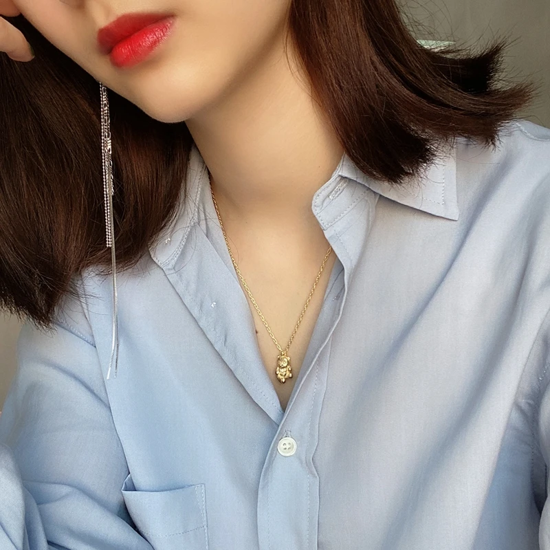 Цепочка женская из серебра 925 пробы с милым медведем | Украшения и аксессуары