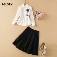 high quality skirt suits 2021 summer 2 piece set women floral print white shirtsbig swing solid skirt set female casual suits