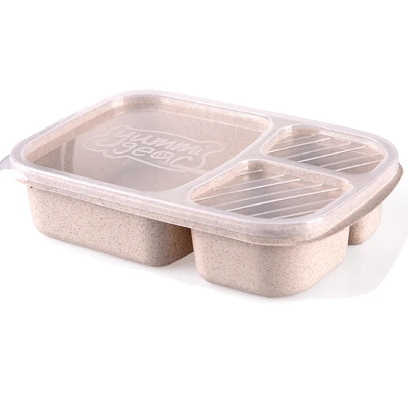 GREY 900 мл здоровый Материал Коробки для обедов 3 Слои пшеничной соломы Bento Коробки микроволновая посуда Еда контейнер для хранения Коробки для обедов - Цвет: GREY