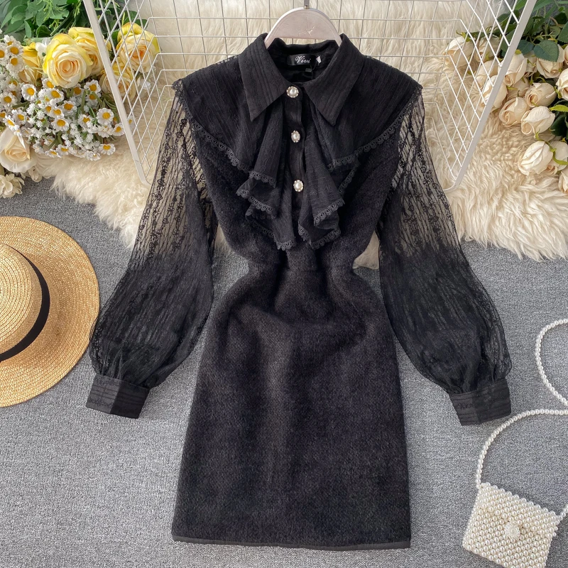 2020 Новая мода Женская одежда кружевное платье женское с пышными рукавами выше