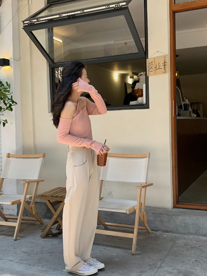 Повседневные Широкие Женские Брюки Корейская версия свободные с высокой талией