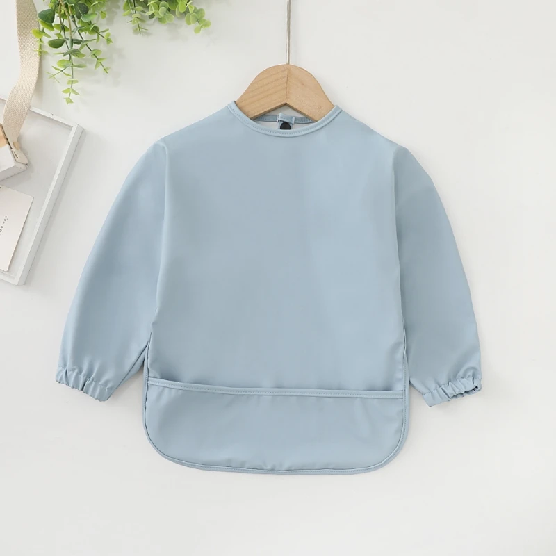 

Baby Long Sleeve Bib Toddler PU Waterproof Smock with Pocket Infant Feeding Apron Solid Color Burp Cloth