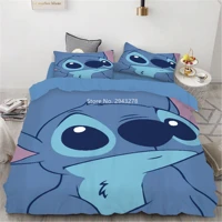 home textile disney blue cartoon stitch series cuddly patterned duvet cover pillowcase childrens bedding set bedroom decor