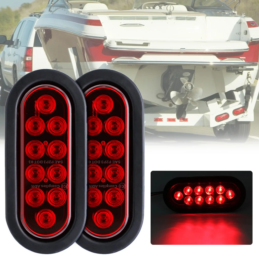 

Hot Sale！2PCS Red 10LED 12V Side Marker Lights Car Trunk Trailer 6 Inch Oval Brake Lights Turn Signal Tail Light Indicator Lamp