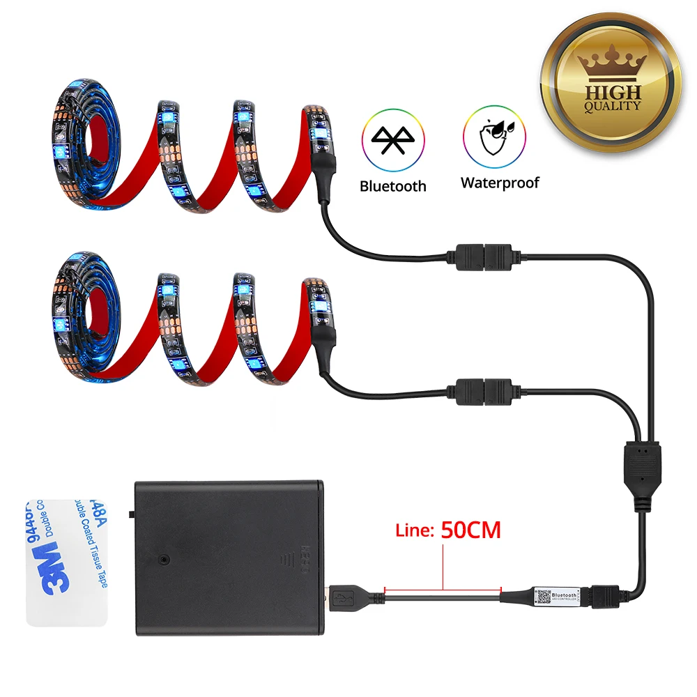 2 X 50CM 5 в USB светодиодный RGB Bluetooth управление приложением SMD5050 ТВ PC экран подсветка батарея питание гибкий светодиодный свет 1 м 2 м 2x50 см - Испускаемый цвет: 2 X 50CM