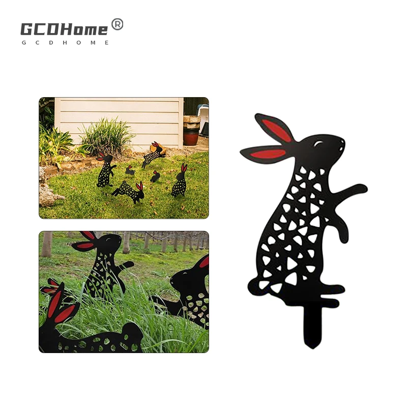 

GCDHome Outdoor Garden Decoration Sculpture 2D Rabbit Art Stake Ground Decoration Rabbit Ornament Statue For Garden Manor Lawn