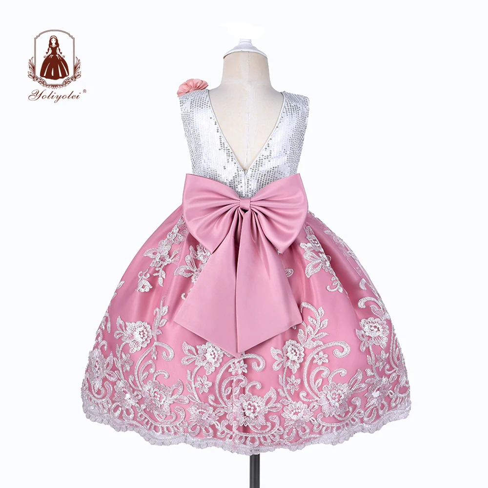 

Yoliyolei 5-10 Years Girls Dresses Wedding Party Princess Christmas Flower V-back Dress for girl Kids Cotton Child Clothing