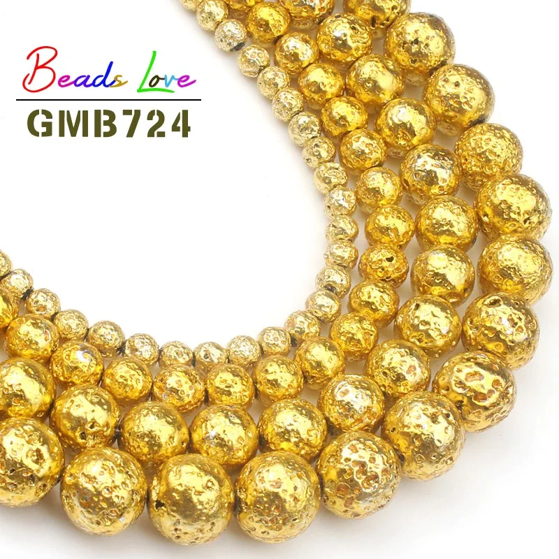 Круглые бусины золотого цвета из гематита вулканические камни 4-10 мм для