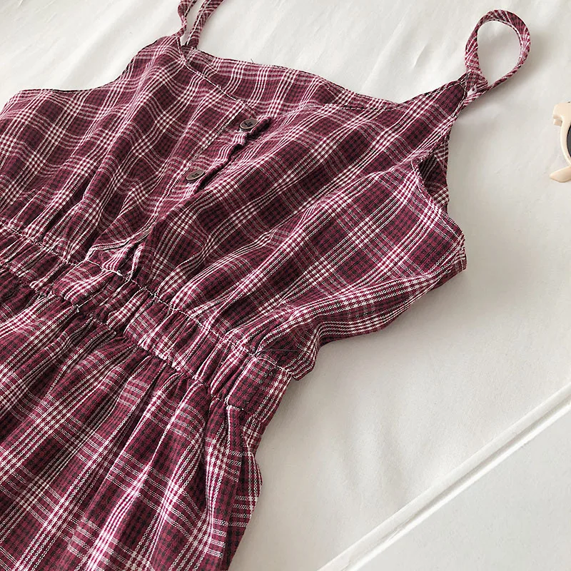 Платье в клетку для женщин платье трапециевидной формы с высокой талией милое
