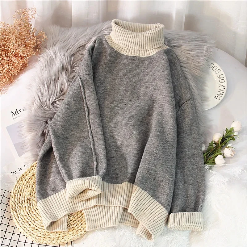 

Turtleneck Sweater Female Students Loose Bottoming Lazy Wind Short 2021 New Autumn Winter Wear Hedging Thickening