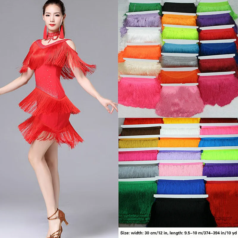 

10 Yards Long Fringe Lace Tassel 30cm Polyester Lace Trim Ribbon Sew Latin Dress Stage Garment Curtain DIY Accessories