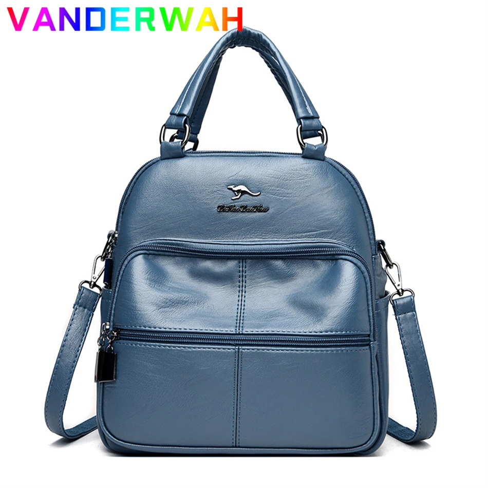 

Multifunction 4 In 1 Backpacks Women Students School Bookbag for Girls Soft Leather Shoulder Crossbody Travel Small Sac Mochilas