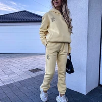 sports suit ladies fitness jogging outdoor sports suit fashion solid color slim long sleeved hooded sports sweater suit